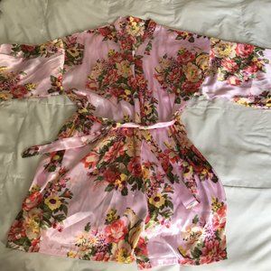Pink Floral Silky Robe